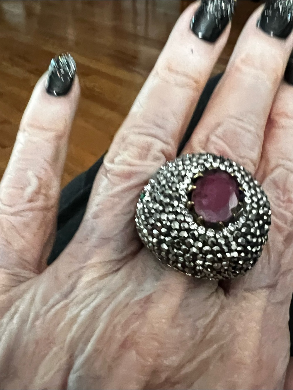 Statement Silver Dome Ring with Red Center Stone
